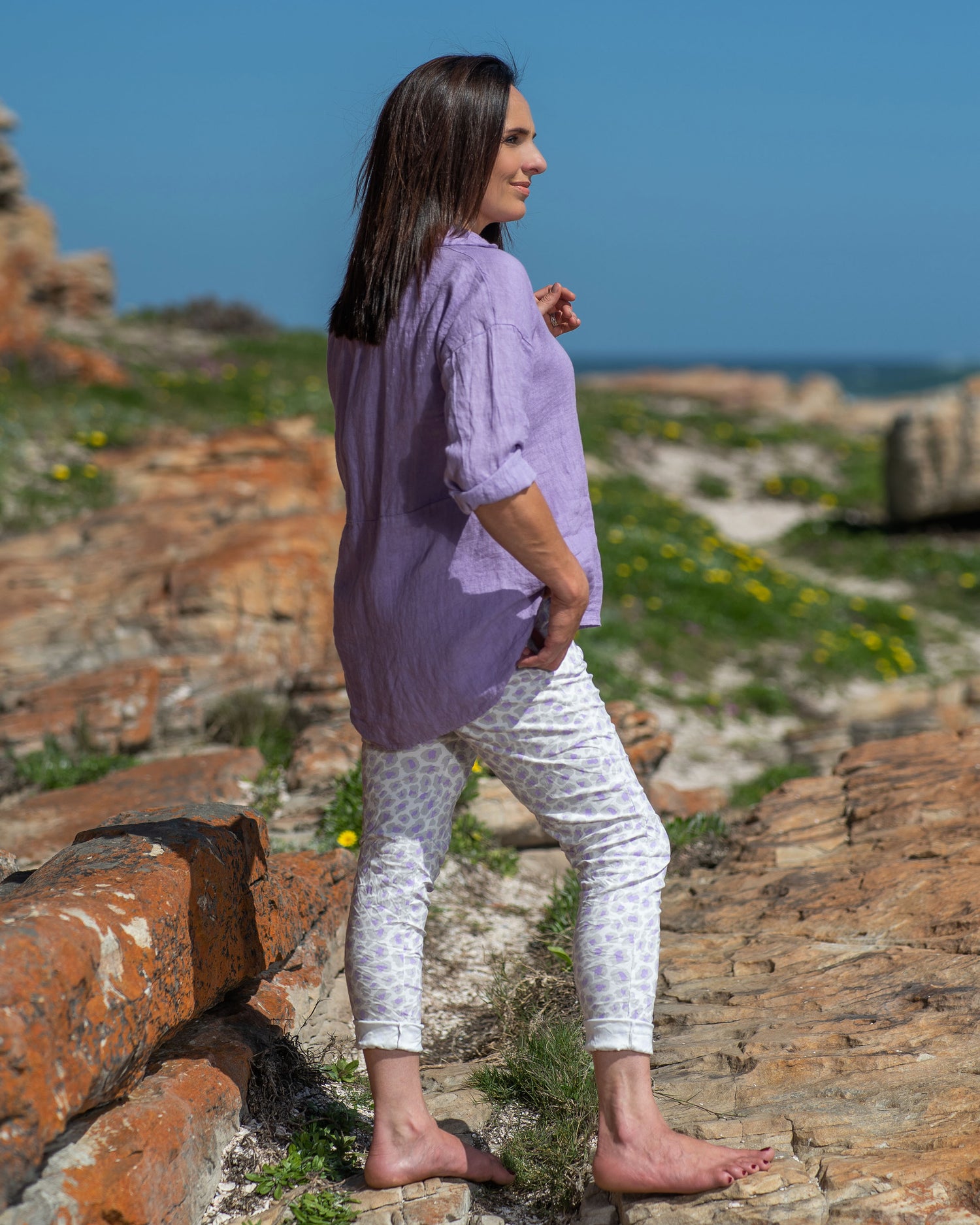 In a dreamy shade of Lavish Lavender, this top adds a touch of grace to any ensemble. The button-down design allows for versatile styling, whether you prefer a relaxed, open look or a neatly buttoned-up silhouette. It has a comfortable fit with a slight A-frame cut