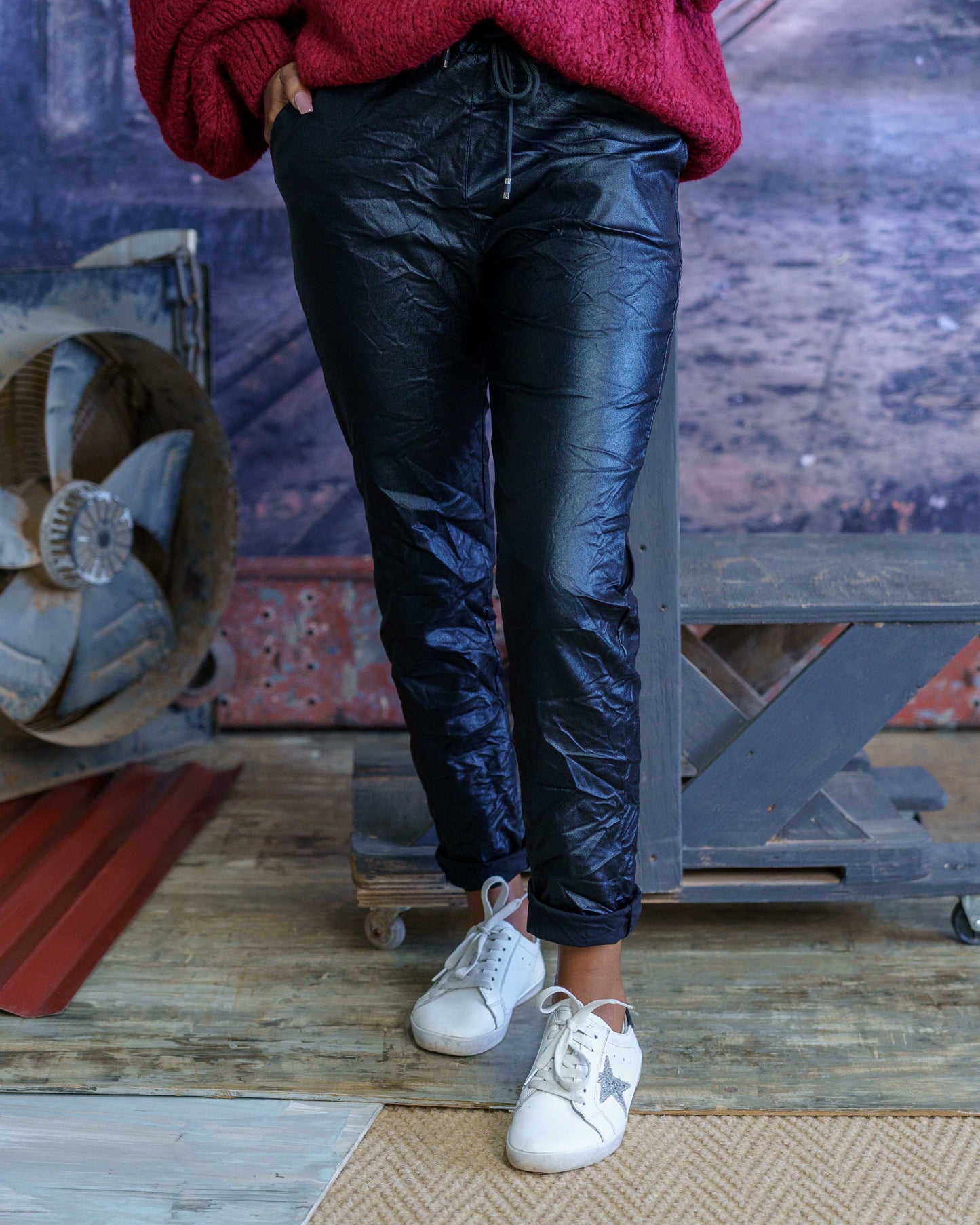 My Mistake Drawstring Pants | Shiny Black