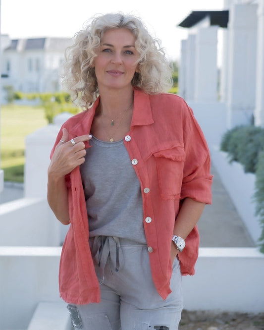Over The Edge Linen Jacket | Deep Coral