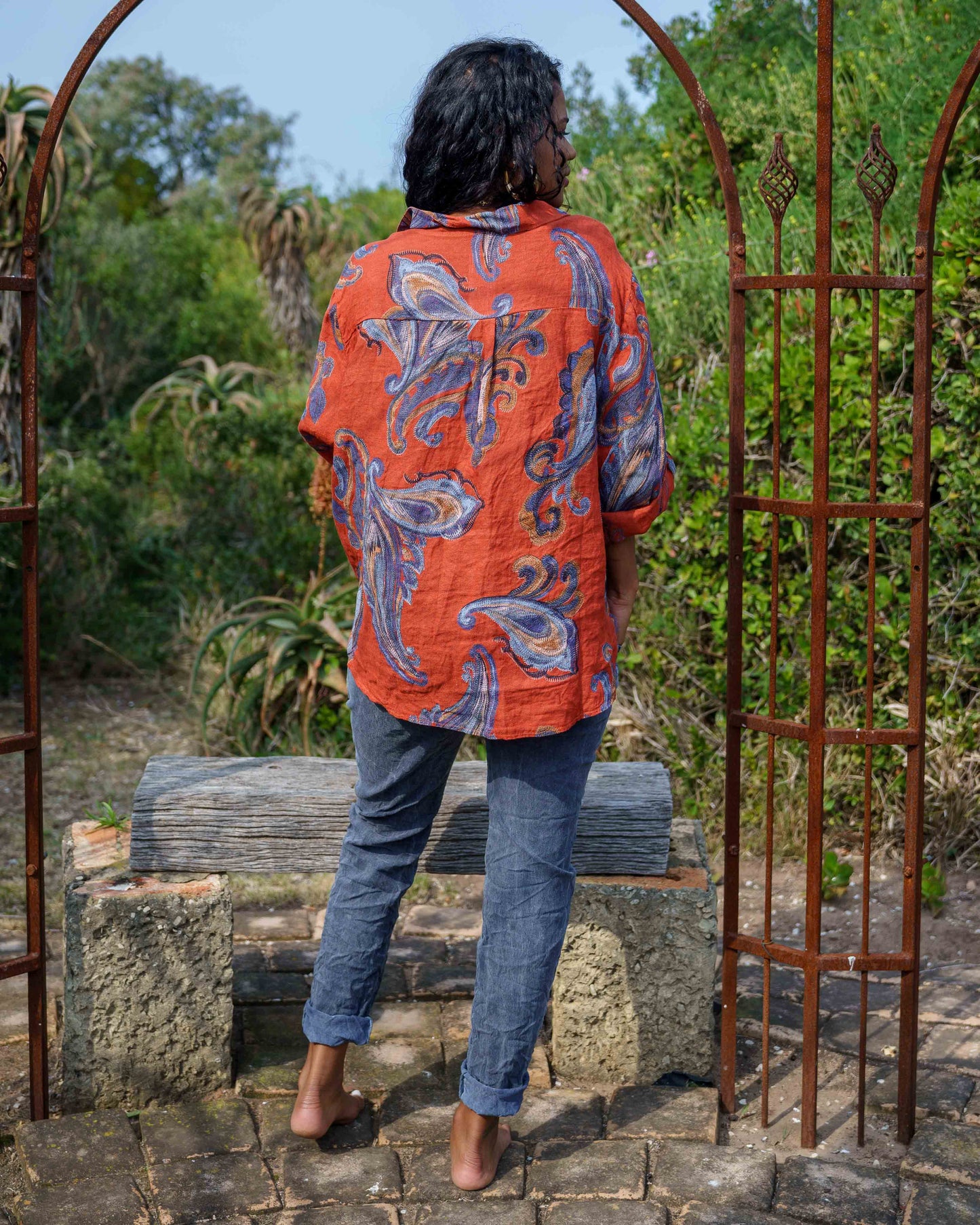 Paisley Swirl Linen Top | Rust