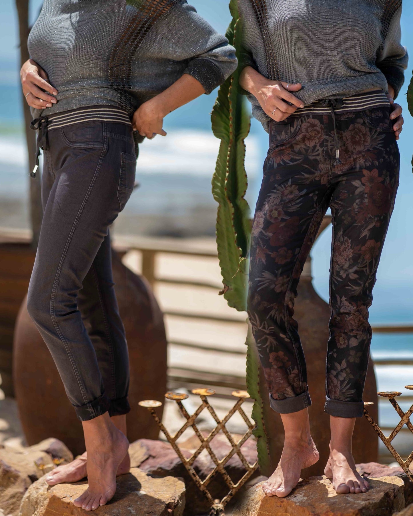A single pair of Drawstring elasticated pants that effortlessly transitions from bold floral elegance to sleek block color, ensuring you're always ready for any fashion mood. On one side, embrace the vibrant beauty of nature with our eye-catching floral print. On the flip side, revel in the simplicity and sophistication of the block color design