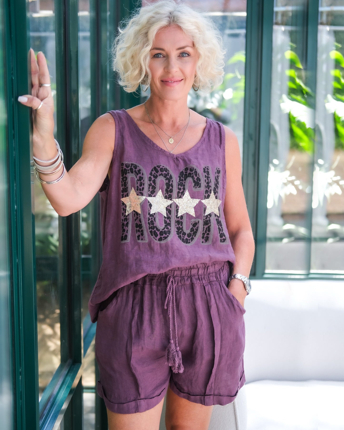 Rock & Ready Linen Top | Grape