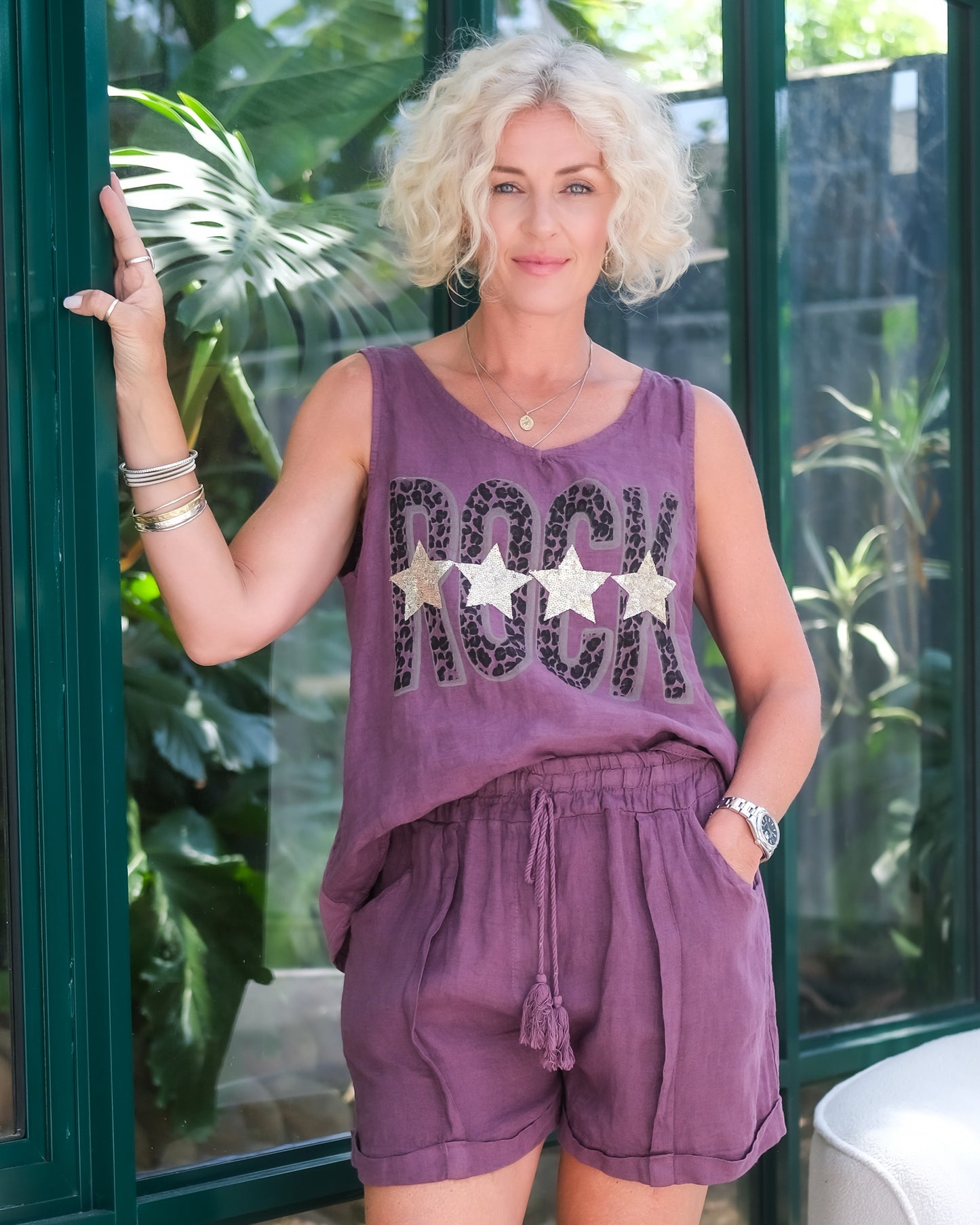Rock & Ready Linen Top | Grape