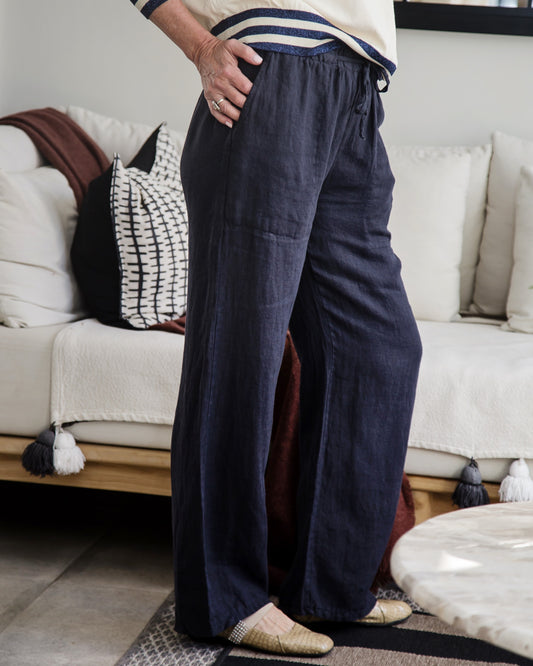 Royal Radiance Linen Pants | Navy