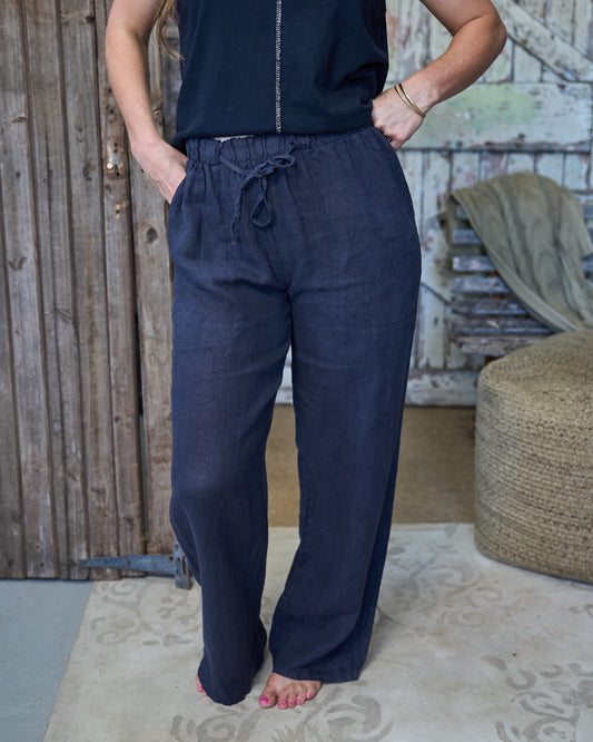 Royal Radiance Linen Pants | Navy
