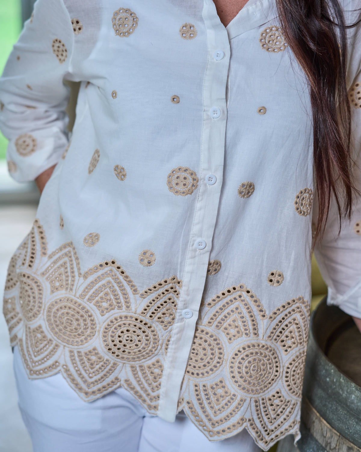Santorini Lace Shirt | Khaki