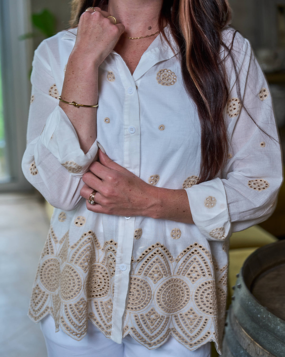 Santorini Lace Shirt | Khaki