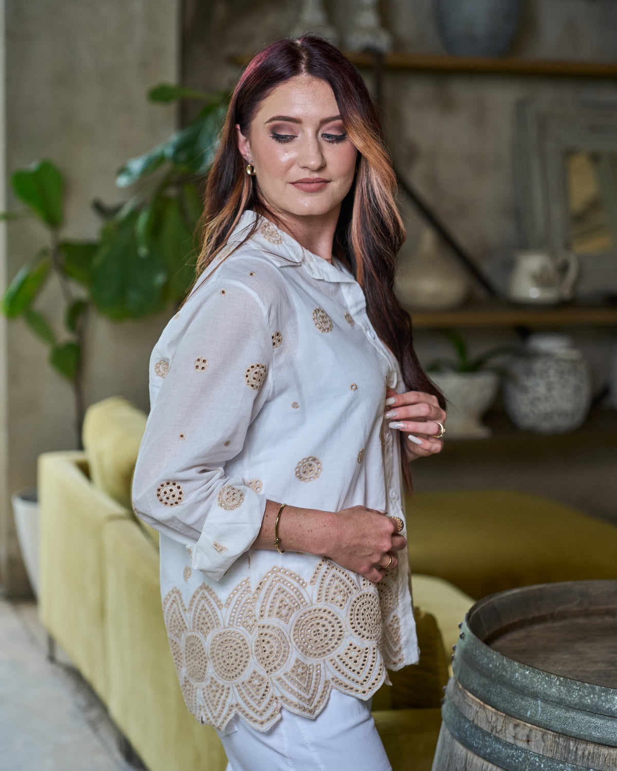 Santorini Lace Shirt | Khaki