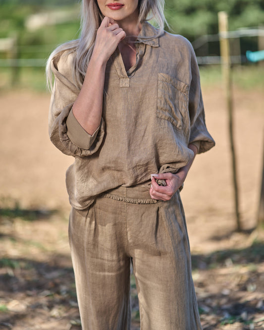 Savannah Linen Top | Camel