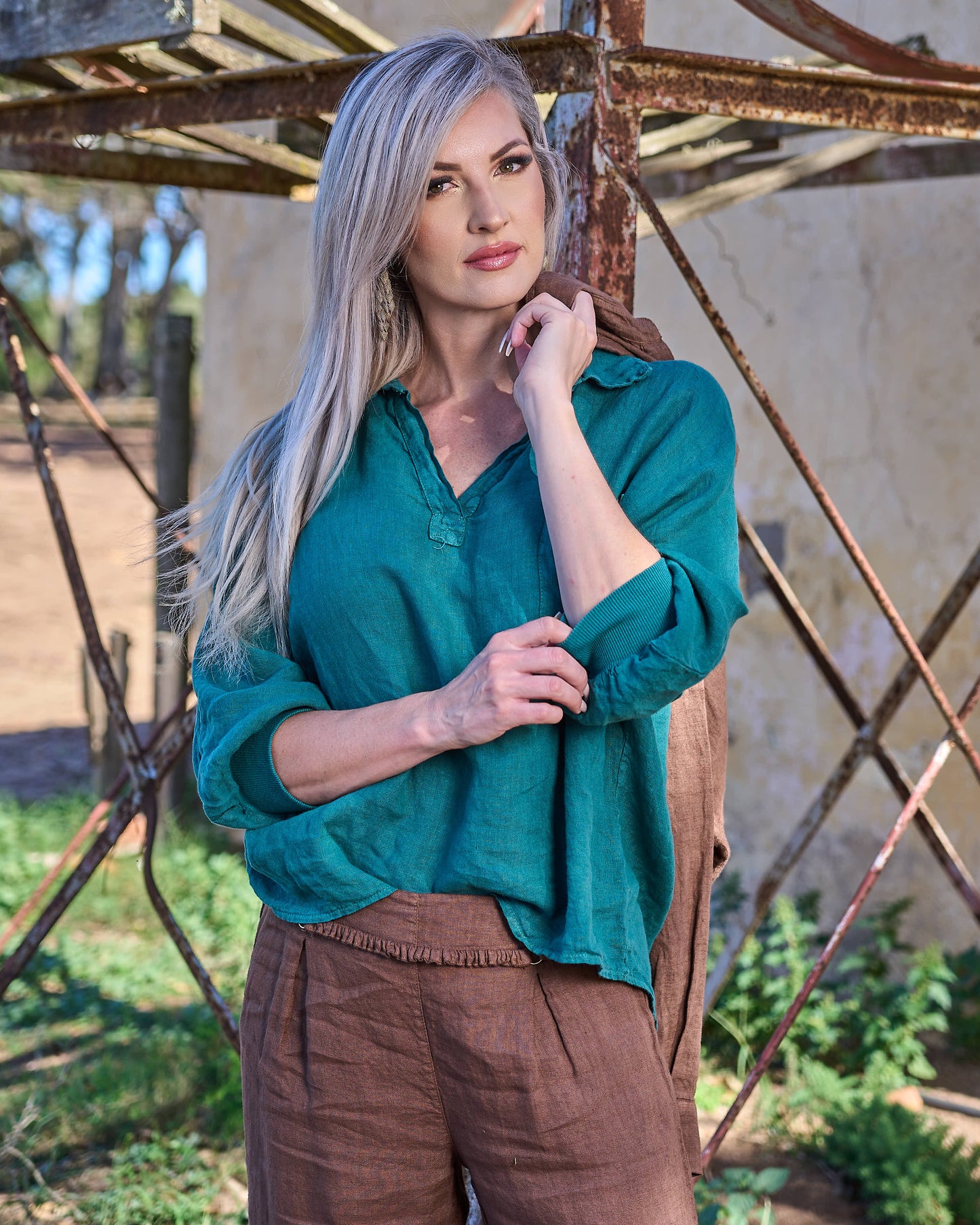 Savannah Linen Top | Emerald