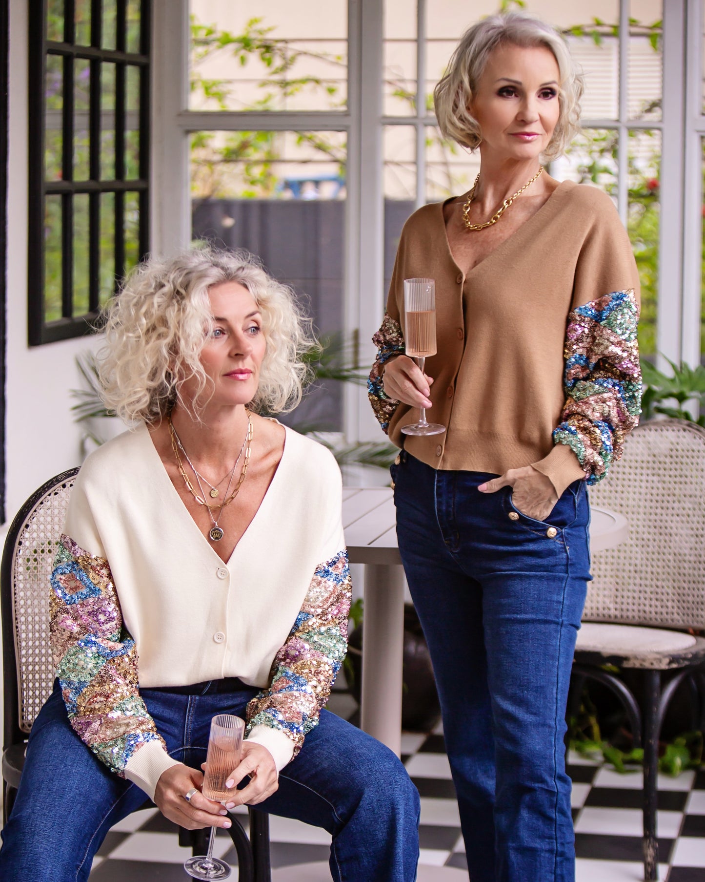 Sequin Story Cardigan | Camel