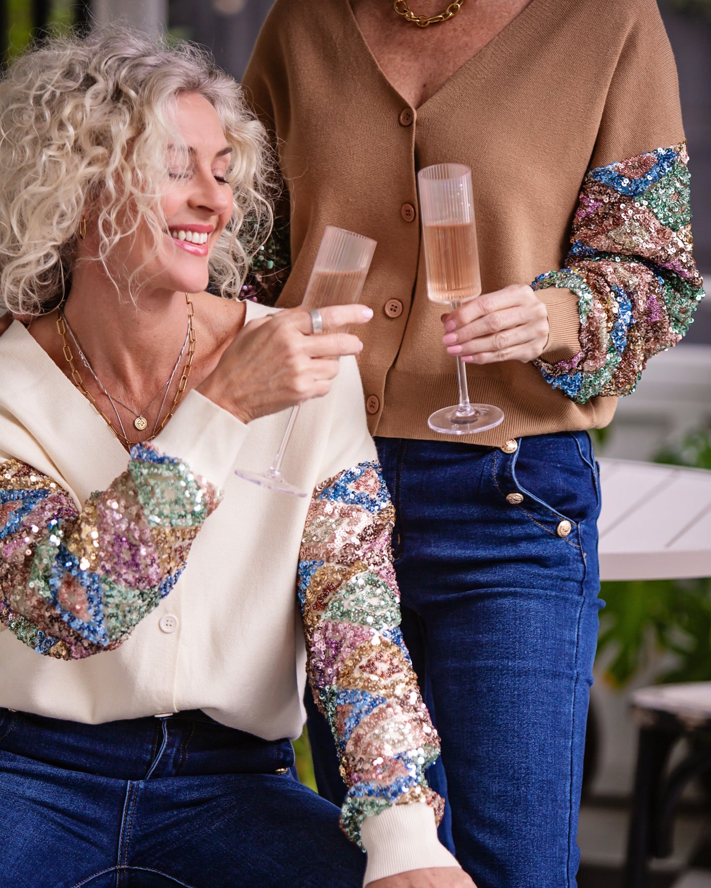 Sequin Story Cardigan | Camel
