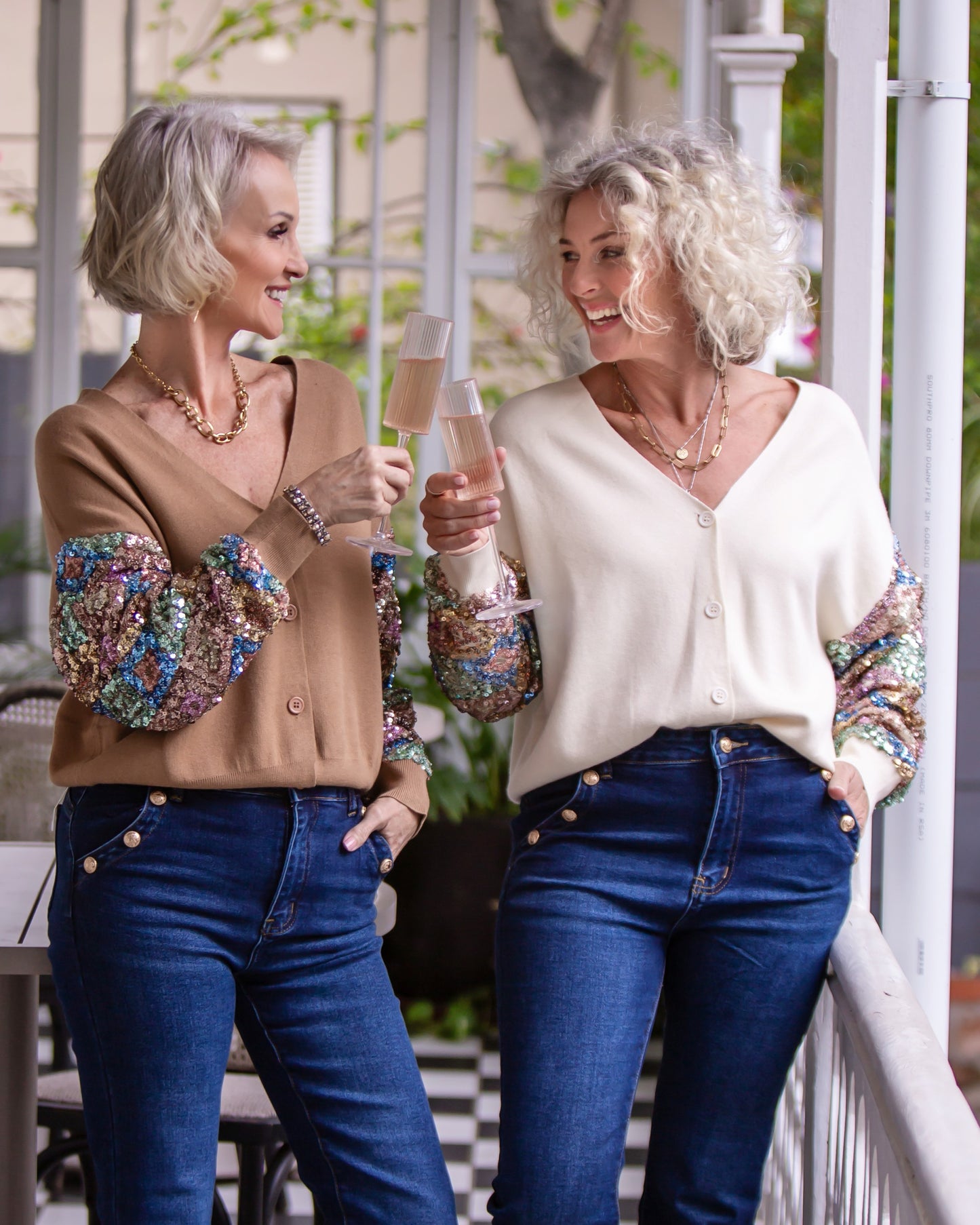 Sequin Story Cardigan | Camel