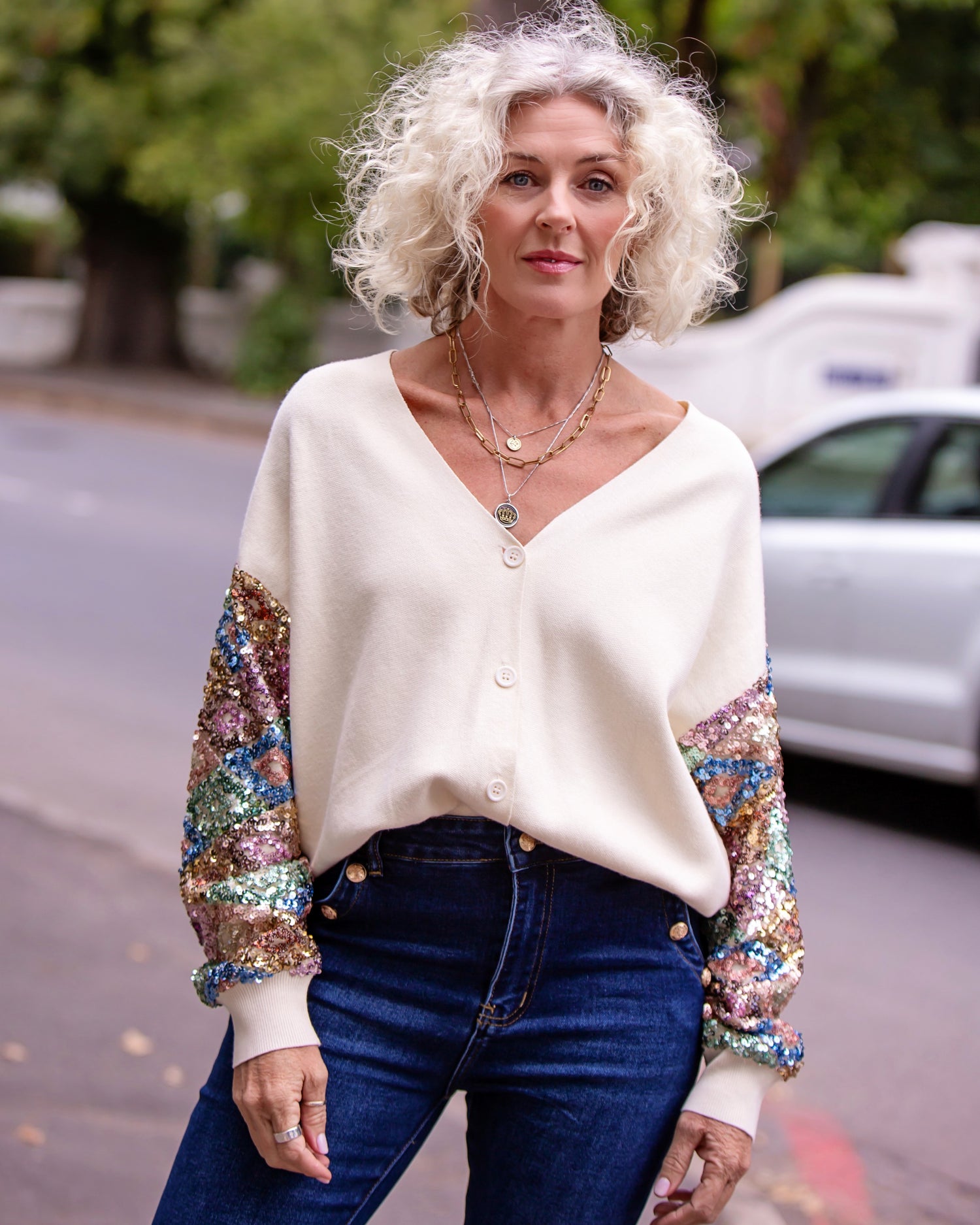 Sequin Story Cardigan | Cream