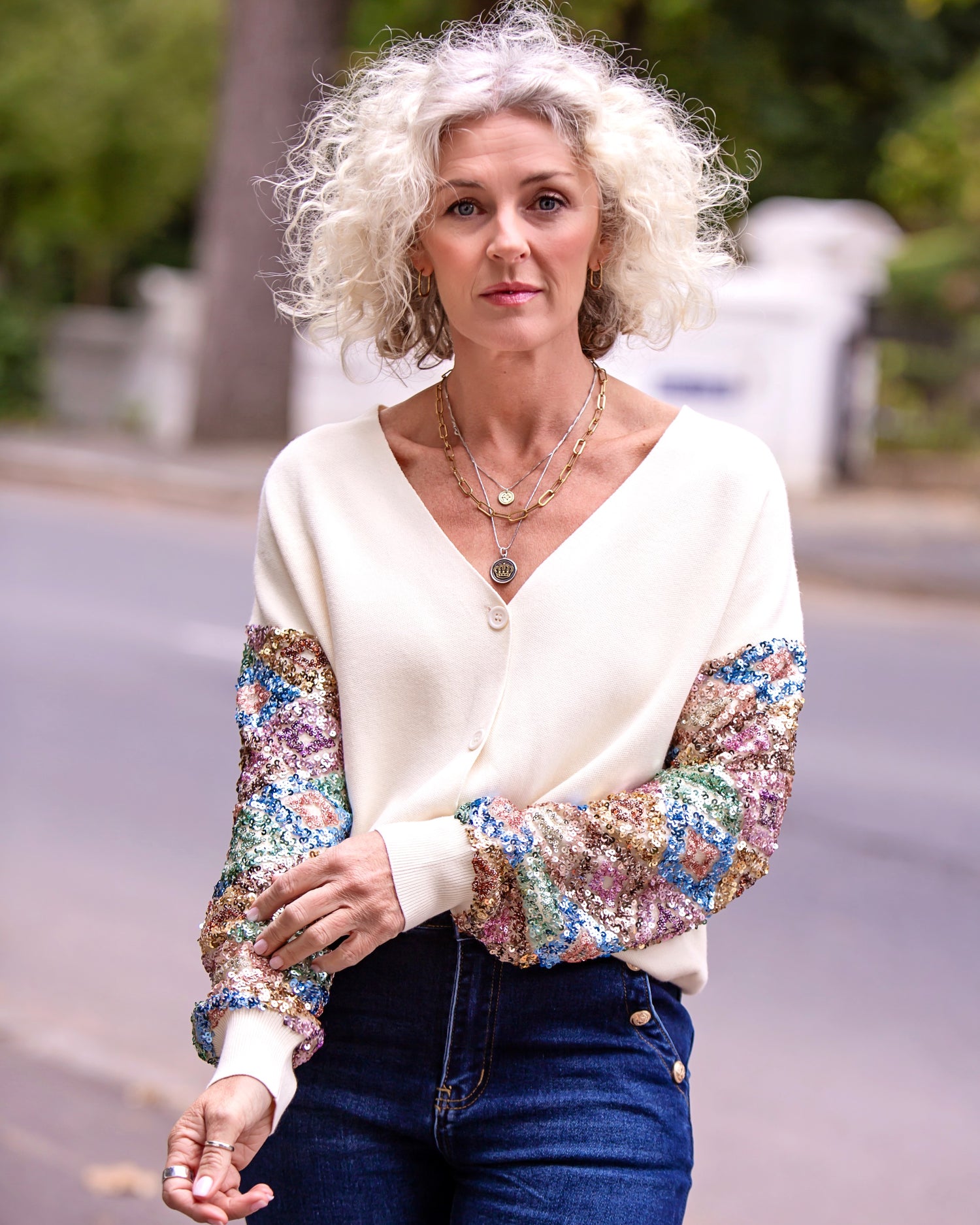 Sequin Story Cardigan | Cream