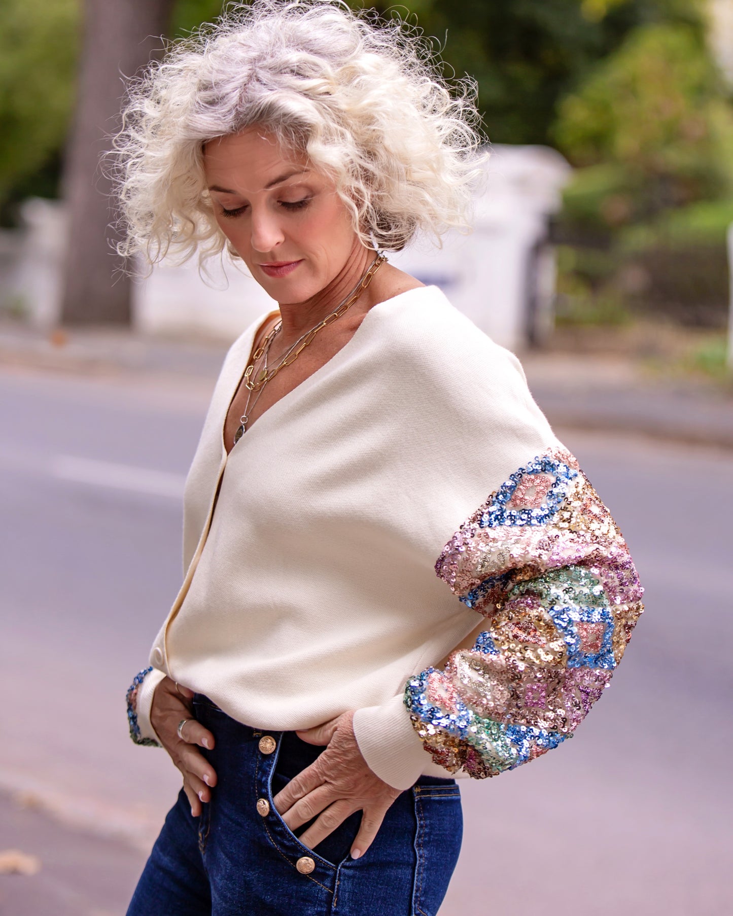 Sequin Story Cardigan | Cream
