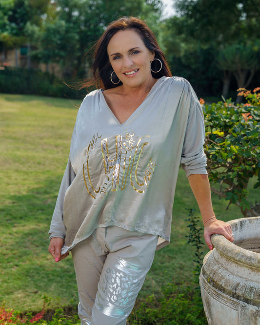 Shimmy Chic Top | Beige