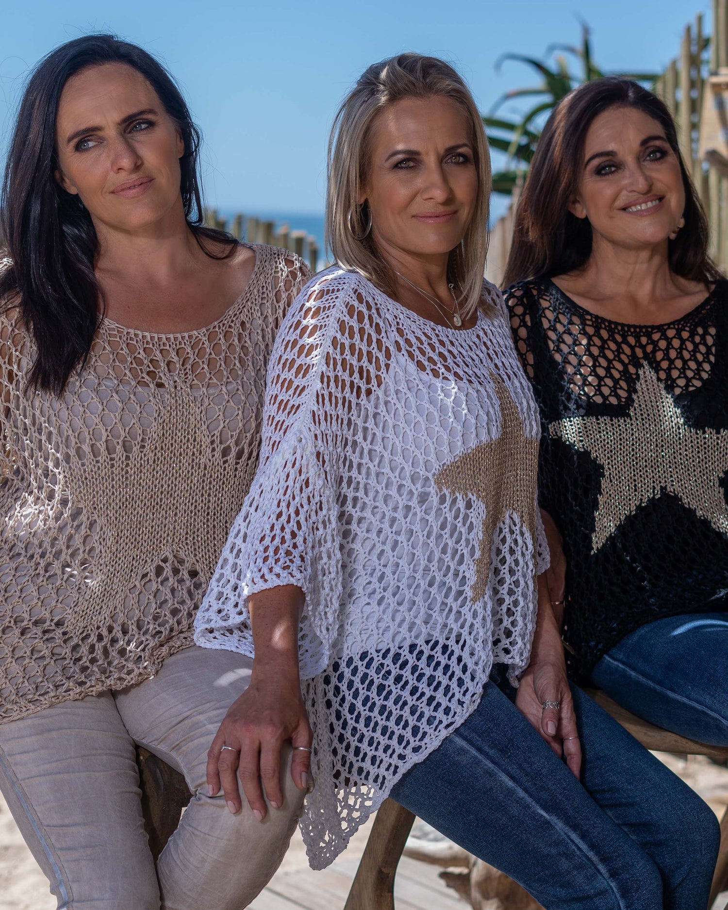 This uniquely designed loosely knitted knit boasts a luxurious feel and showcases a stunning gold star decal at the front center, adding a touch of celestial charm to your everyday look! Block cut offers a flattering overall look. Pair it with a neutral camisole and you're ready to take on the day - turning heads as you move along