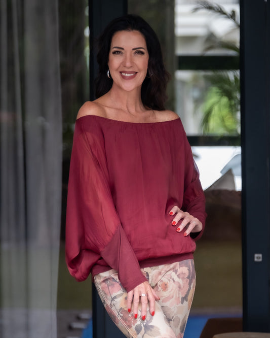 Silken Breeze Bask Top | Burgundy