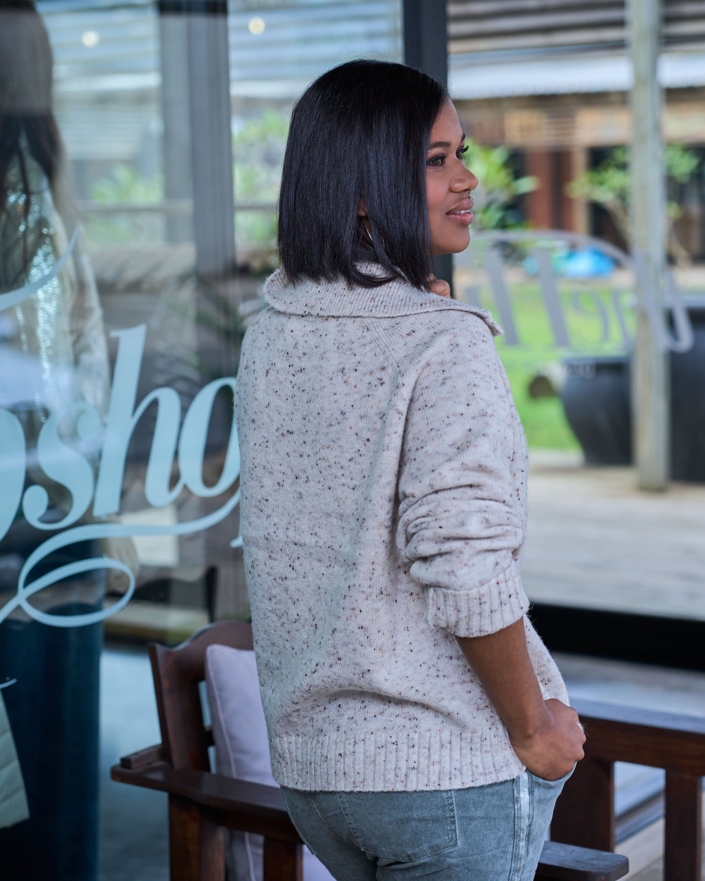 Soft Speckle Button Knit | Beige