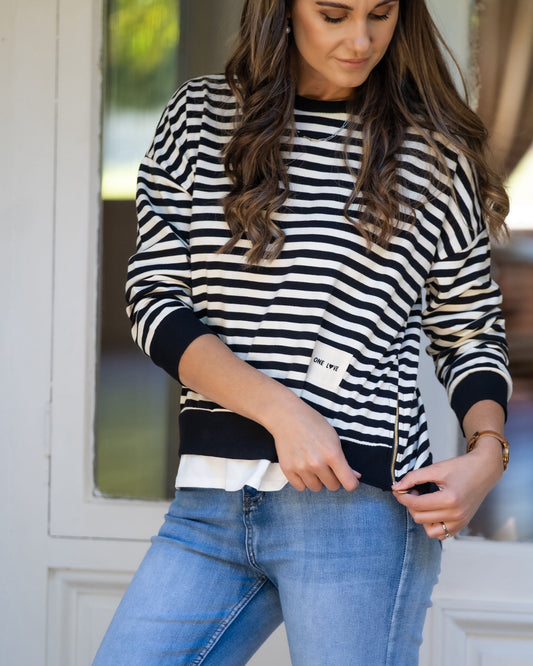 Stripe Zip-Up Top | Black