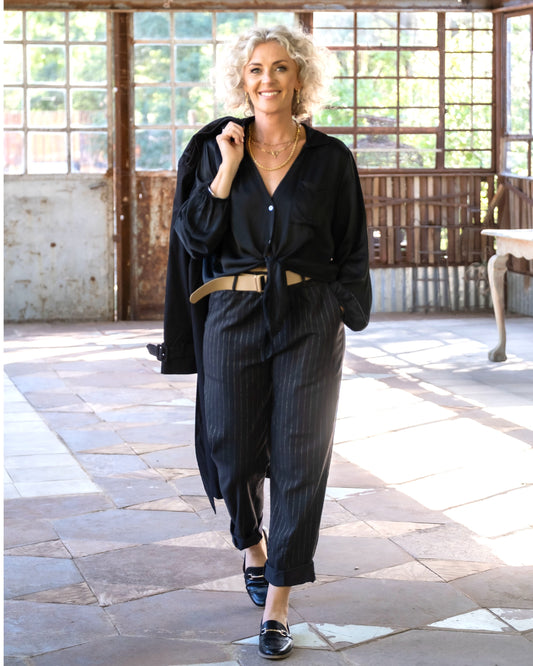 Stripe & Stride Belted Pants | Black