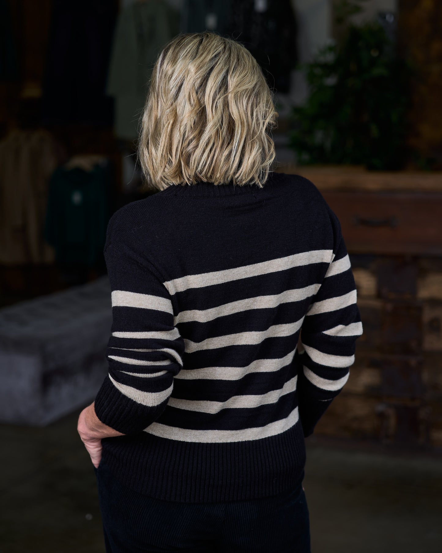 Striped Polo Neck | Black