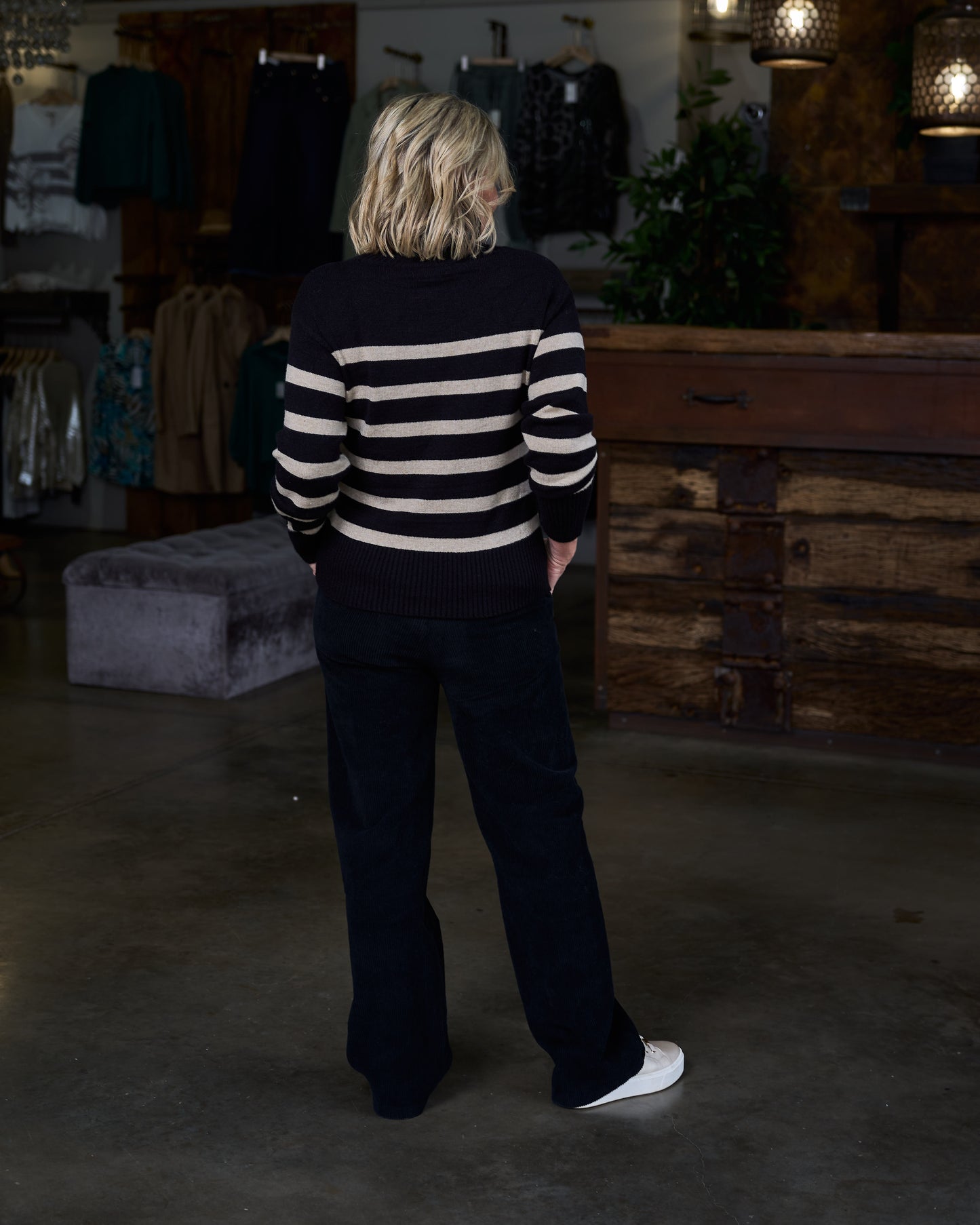 Striped Polo Neck | Black