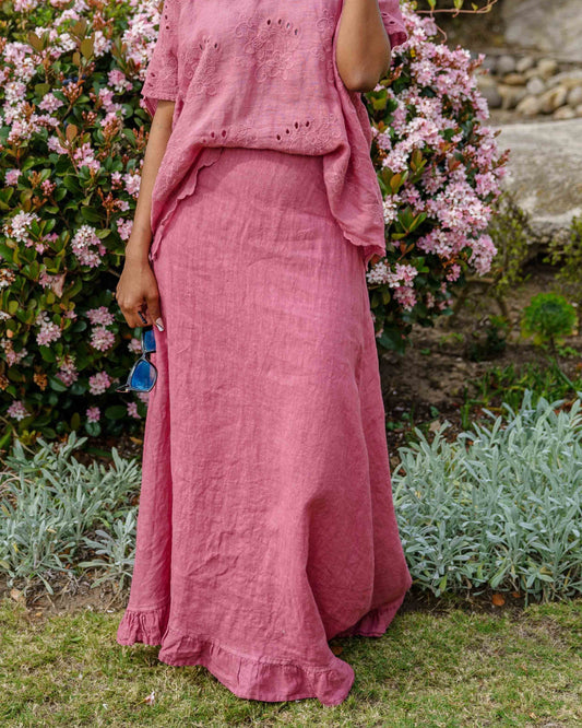 Sweet Talk Linen Skirt | Rose Bouquet