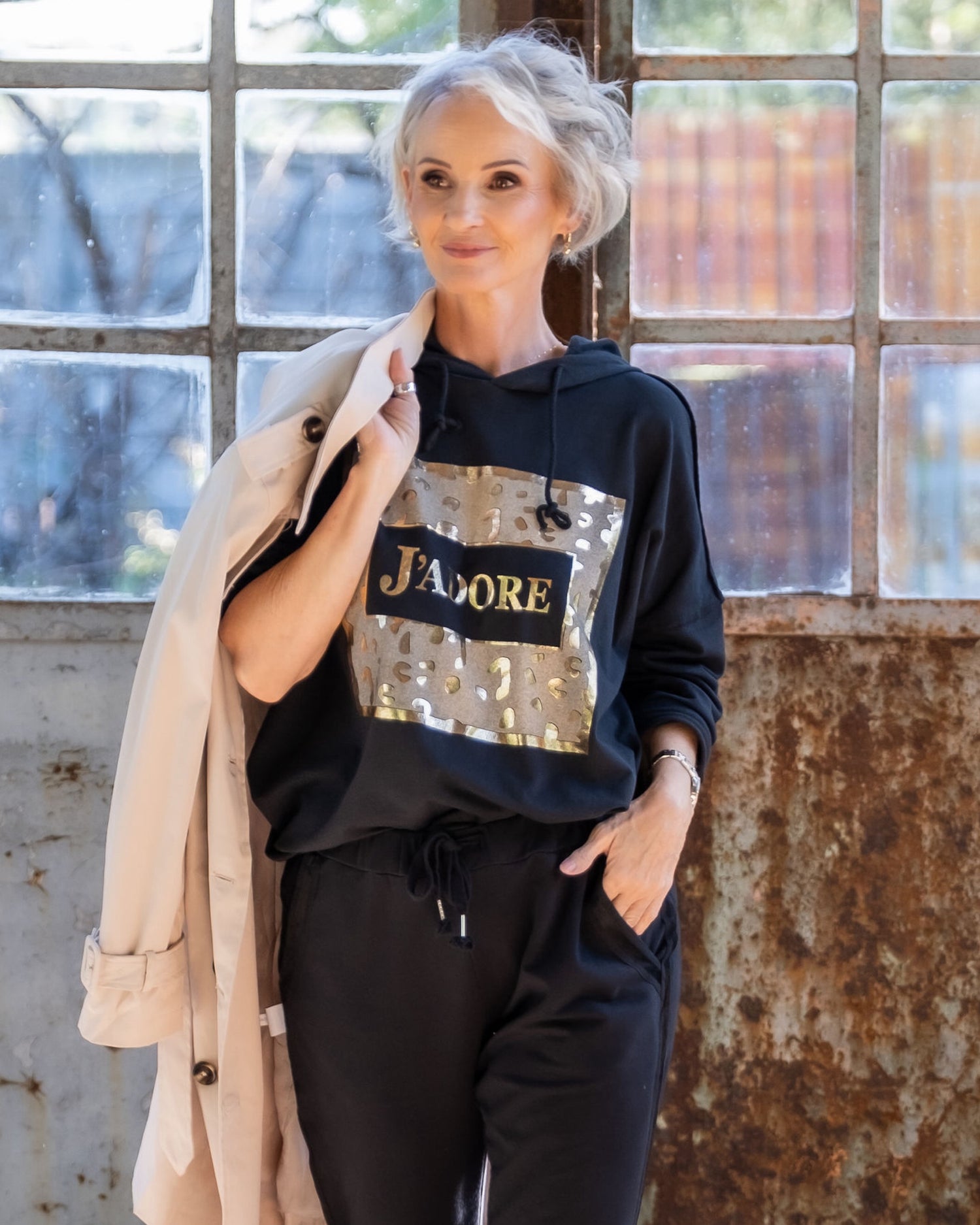 Jadore Hoodie Top | Black