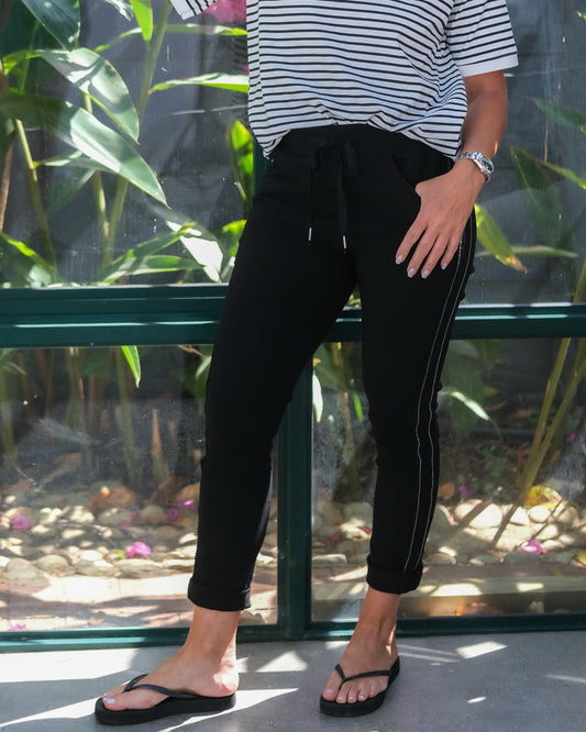 Tuscan Texture Drawstring Pants | Black