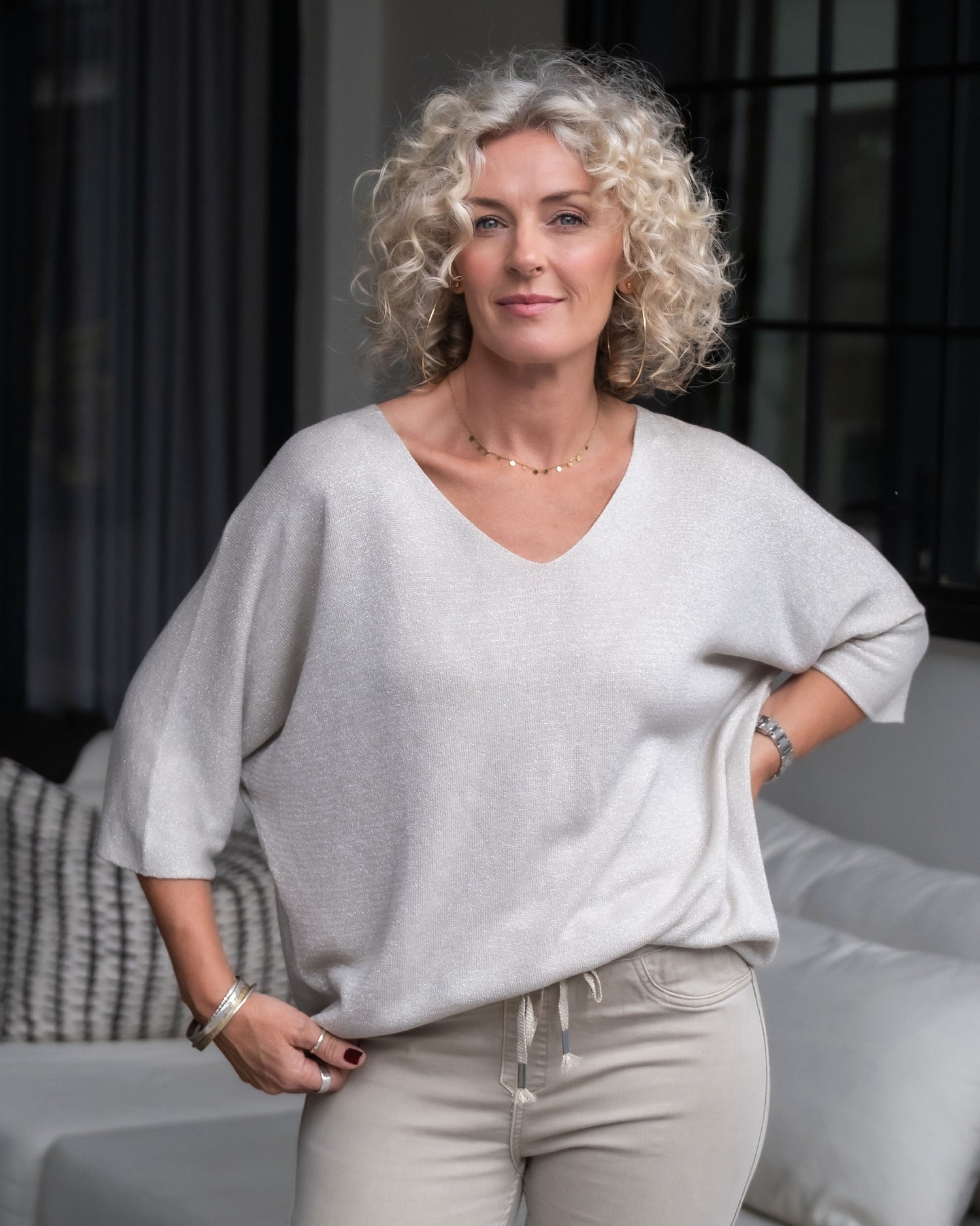 Twinkle Touch V-Neck | Beige