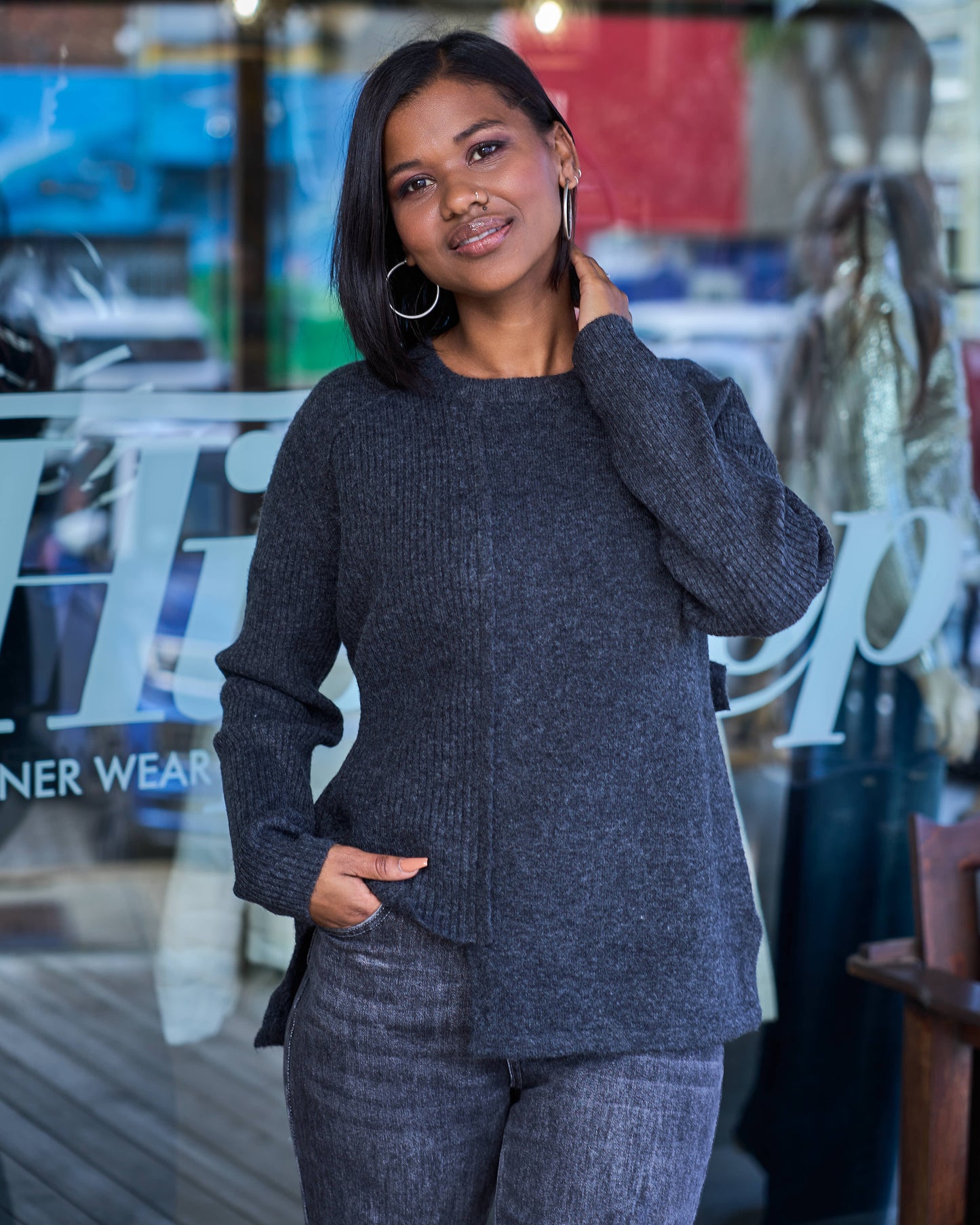 Vertical Pleat Knit | Dark Grey