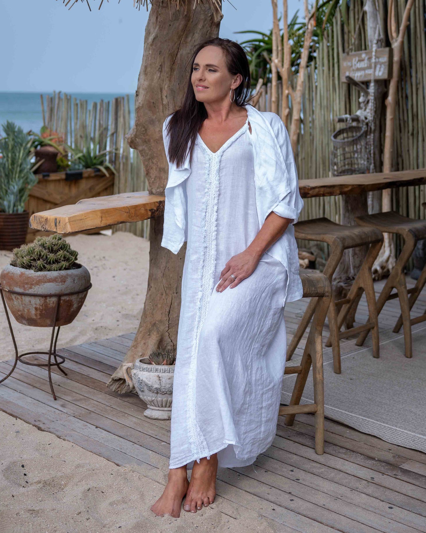 Let's Stick Together Linen Bolero | White