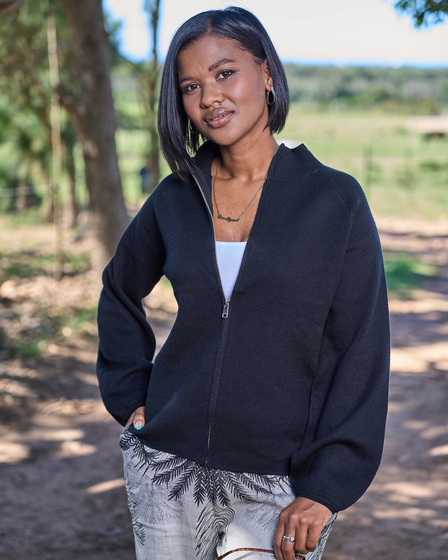 Zip Knitted Cardigan | Black