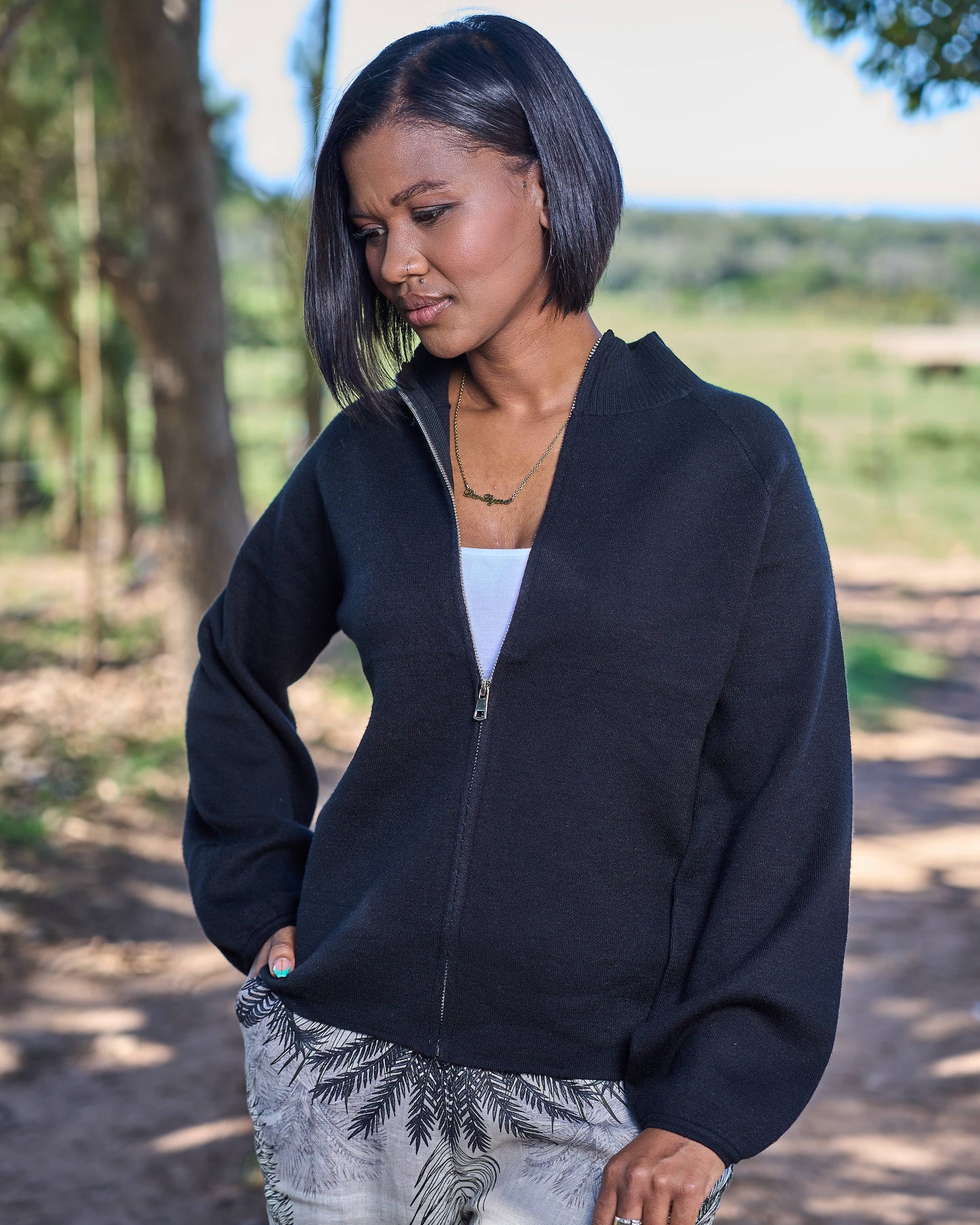 Zip Knitted Cardigan | Black